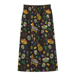 Cartoon Cinco de Mayo Pattern Print Cotton Front Slit Maxi Skirt