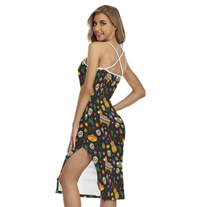 Cartoon Cinco de Mayo Pattern Print Cross Back Cami Dress