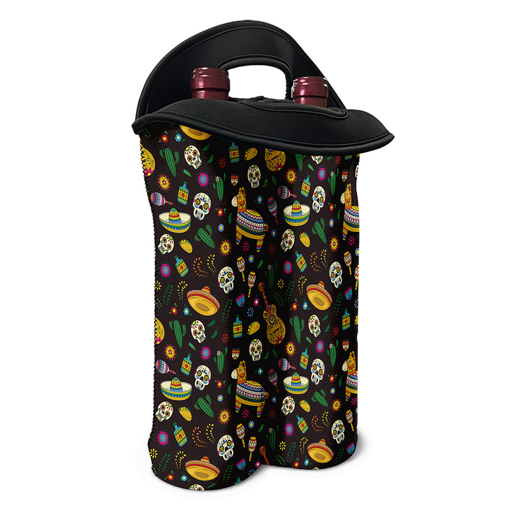 Cartoon Cinco de Mayo Pattern Print Double Neoprene Wine Tote