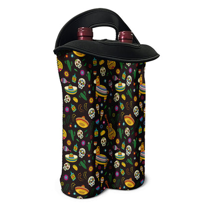 Cartoon Cinco de Mayo Pattern Print Double Neoprene Wine Tote