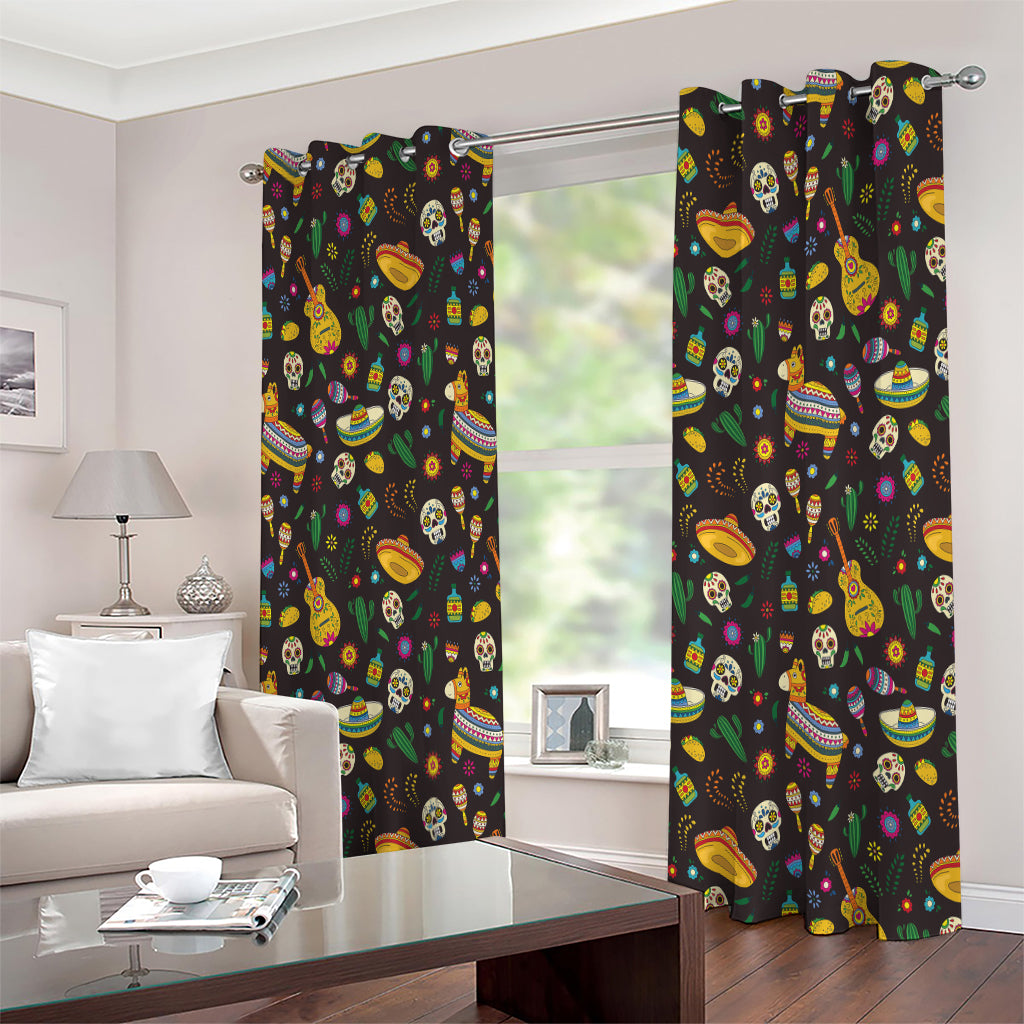 Cartoon Cinco de Mayo Pattern Print Extra Wide Grommet Curtains