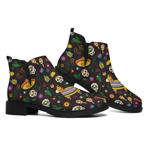 Cartoon Cinco de Mayo Pattern Print Flat Ankle Boots