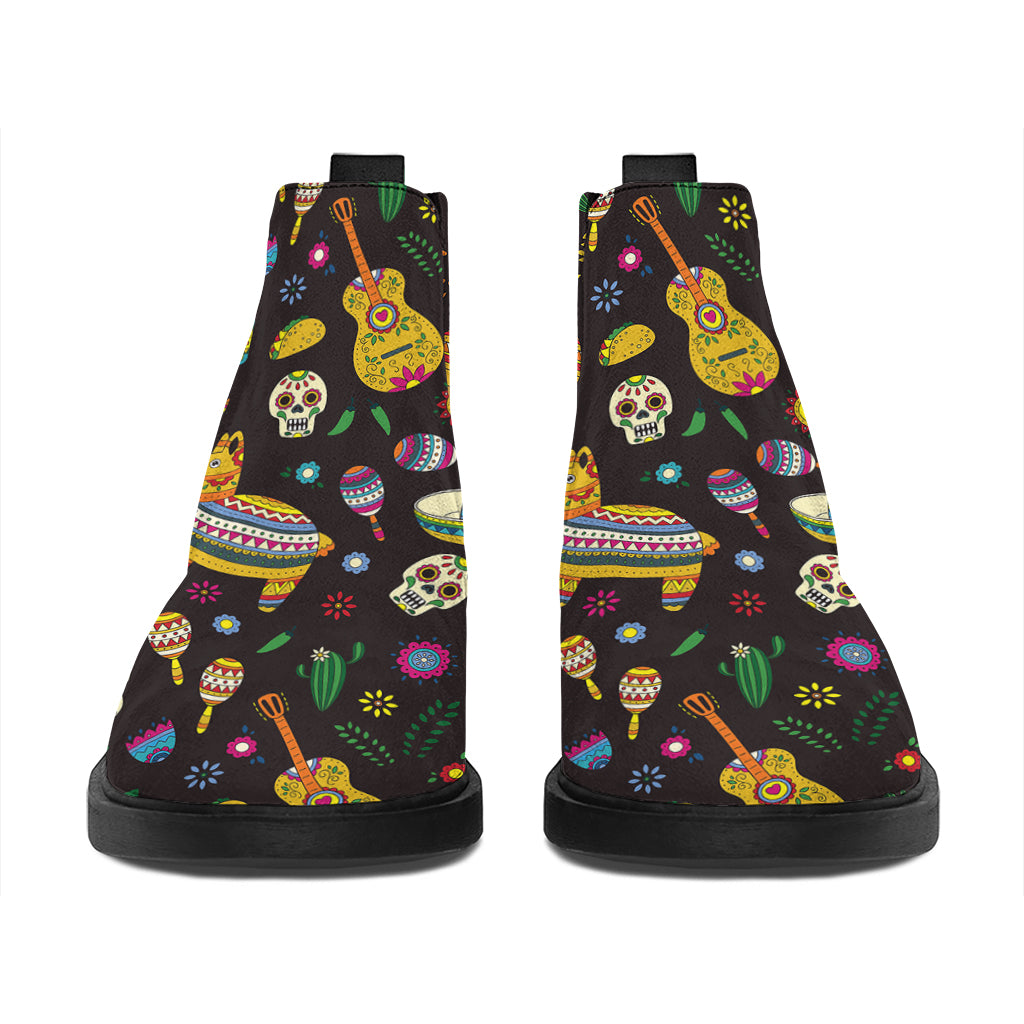 Cartoon Cinco de Mayo Pattern Print Flat Ankle Boots