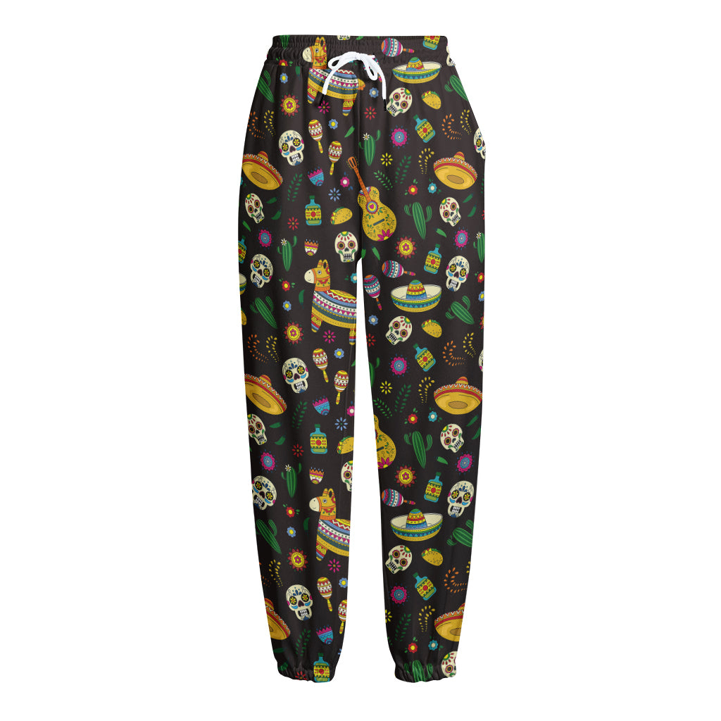 Cartoon Cinco de Mayo Pattern Print Fleece Lined Knit Pants