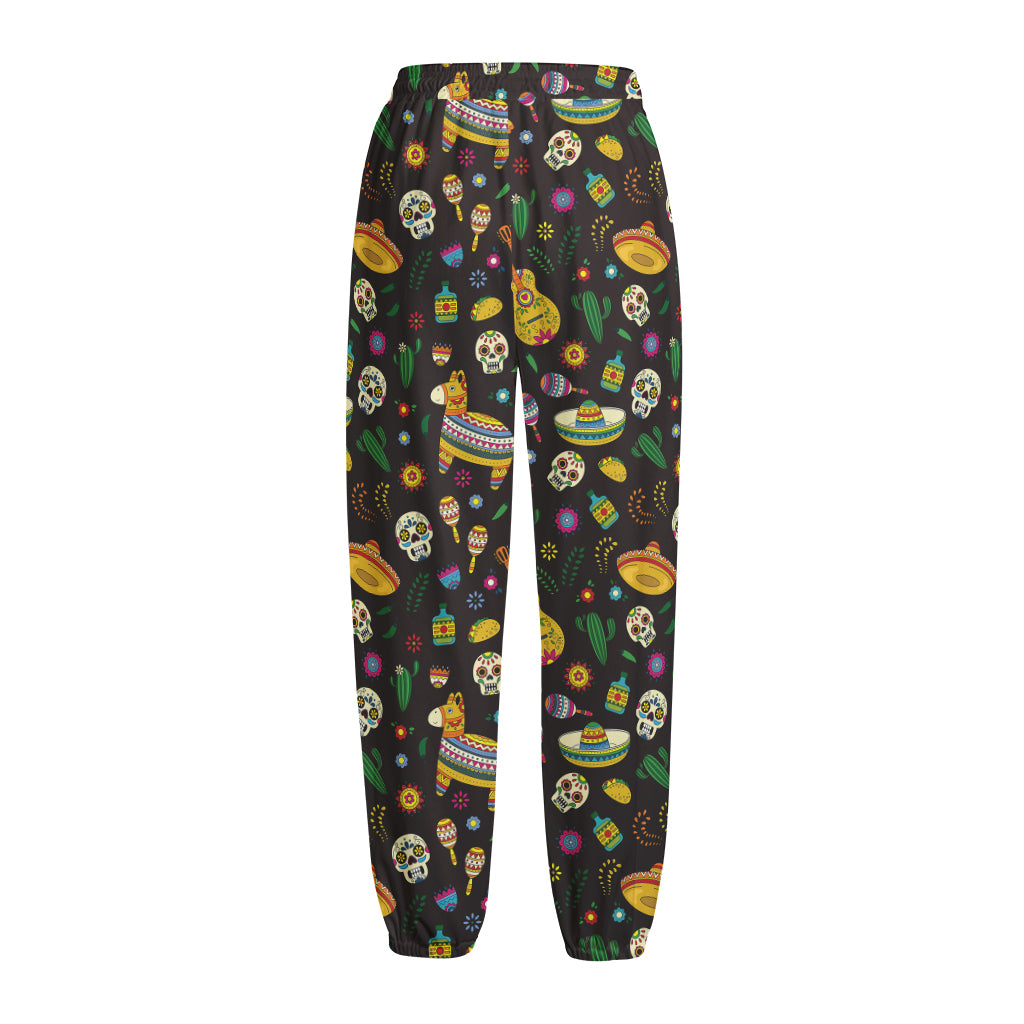 Cartoon Cinco de Mayo Pattern Print Fleece Lined Knit Pants