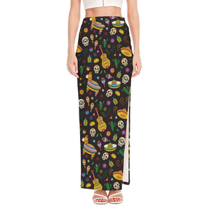 Cartoon Cinco de Mayo Pattern Print High Slit Maxi Skirt