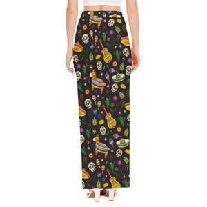 Cartoon Cinco de Mayo Pattern Print High Slit Maxi Skirt