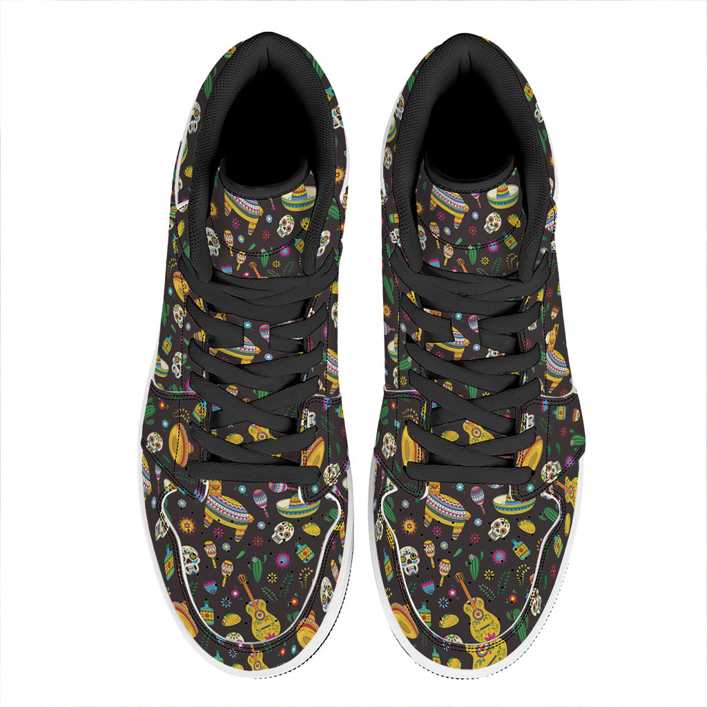 Cartoon Cinco de Mayo Pattern Print High Top Leather Sneakers