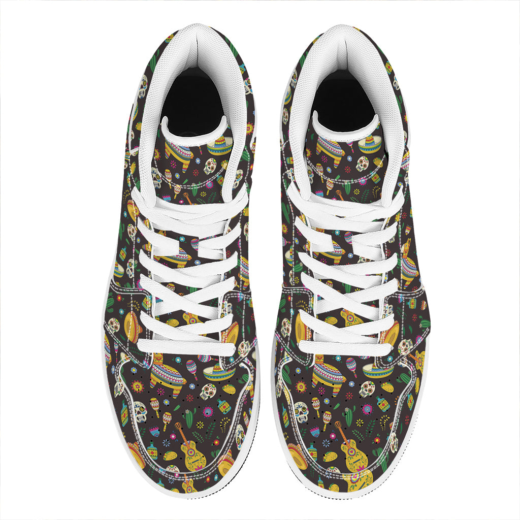 Cartoon Cinco de Mayo Pattern Print High Top Leather Sneakers