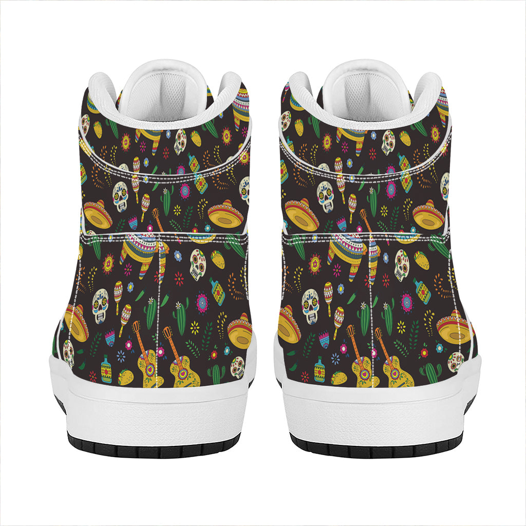 Cartoon Cinco de Mayo Pattern Print High Top Leather Sneakers