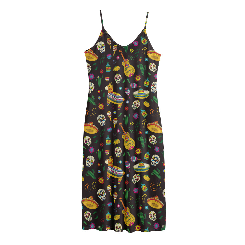 Cartoon Cinco de Mayo Pattern Print Jersey Midi Cami Dress