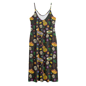 Cartoon Cinco de Mayo Pattern Print Jersey Midi Cami Dress