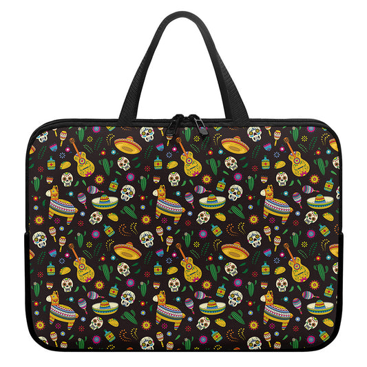 Cartoon Cinco de Mayo Pattern Print Laptop Sleeve With Handle