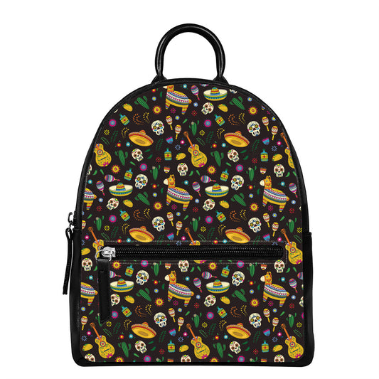 Cartoon Cinco de Mayo Pattern Print Leather Backpack