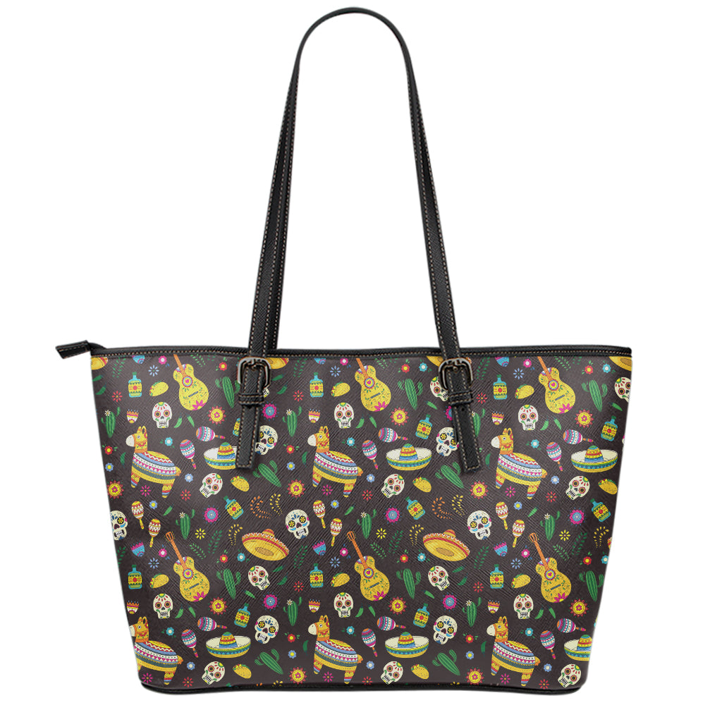 Cartoon Cinco de Mayo Pattern Print Leather Tote Bag