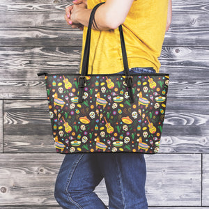 Cartoon Cinco de Mayo Pattern Print Leather Tote Bag