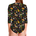 Cartoon Cinco de Mayo Pattern Print Long Sleeve Swimsuit