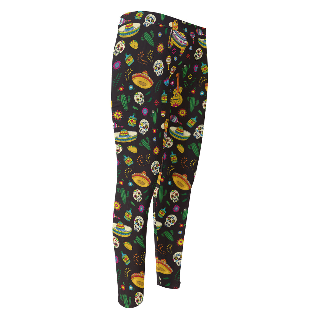 Cartoon Cinco de Mayo Pattern Print Men's Compression Pants