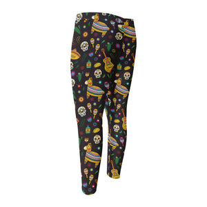 Cartoon Cinco de Mayo Pattern Print Men's Compression Pants