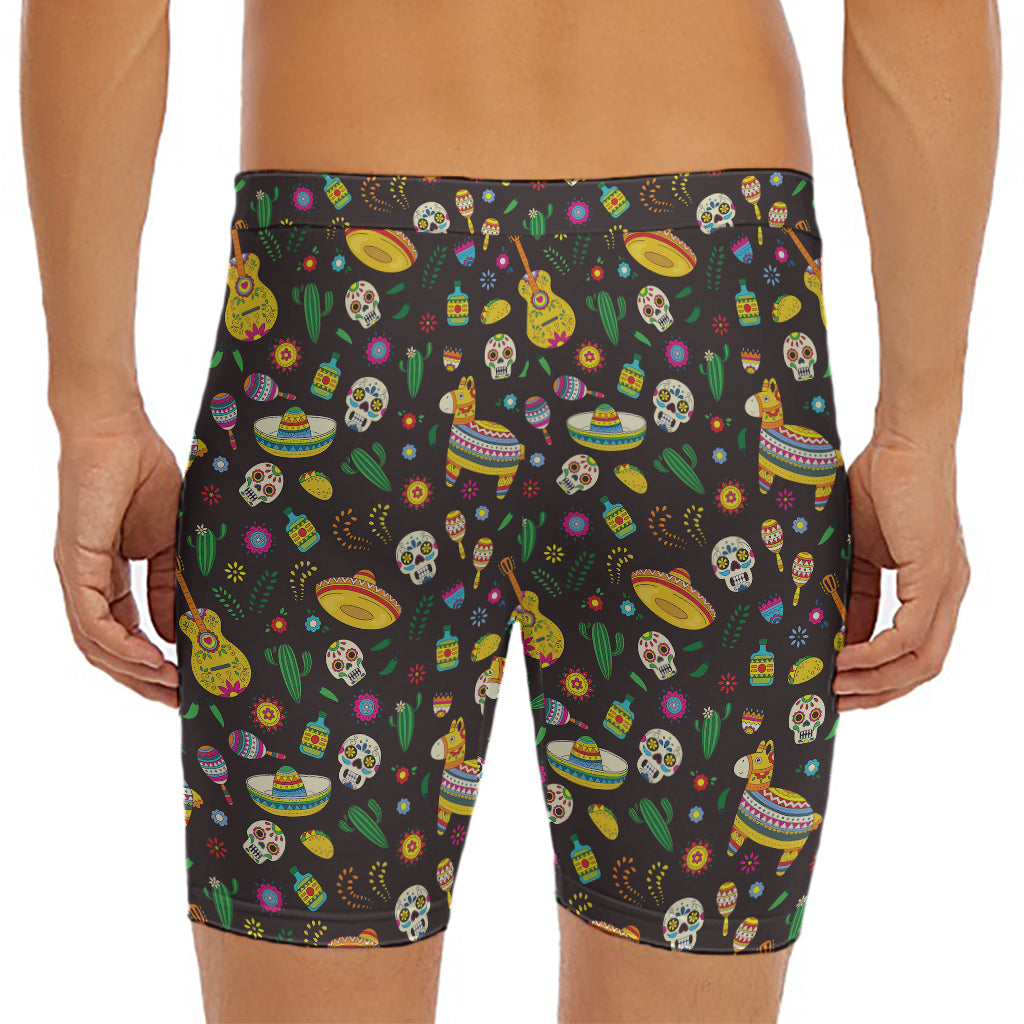 Cartoon Cinco de Mayo Pattern Print Men's Long Boxer Briefs