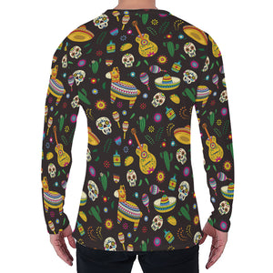 Cartoon Cinco de Mayo Pattern Print Men's Long Sleeve T-Shirt