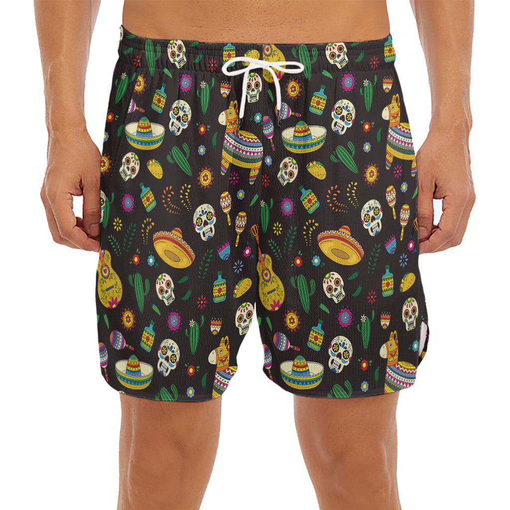 Cartoon Cinco de Mayo Pattern Print Men's Split Running Shorts