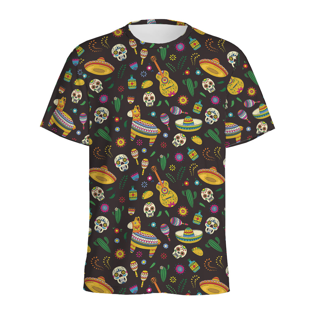 Cartoon Cinco de Mayo Pattern Print Men's Sports T-Shirt