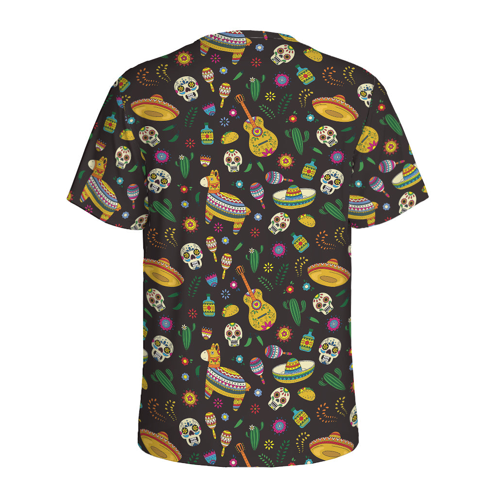 Cartoon Cinco de Mayo Pattern Print Men's Sports T-Shirt