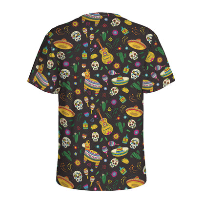 Cartoon Cinco de Mayo Pattern Print Men's Sports T-Shirt