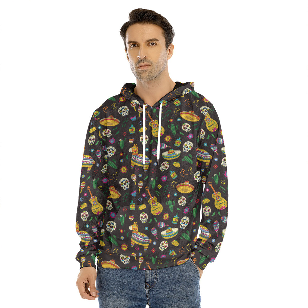 Cartoon Cinco de Mayo Pattern Print Men's Velvet Pullover Hoodie