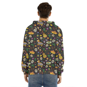 Cartoon Cinco de Mayo Pattern Print Men's Velvet Pullover Hoodie