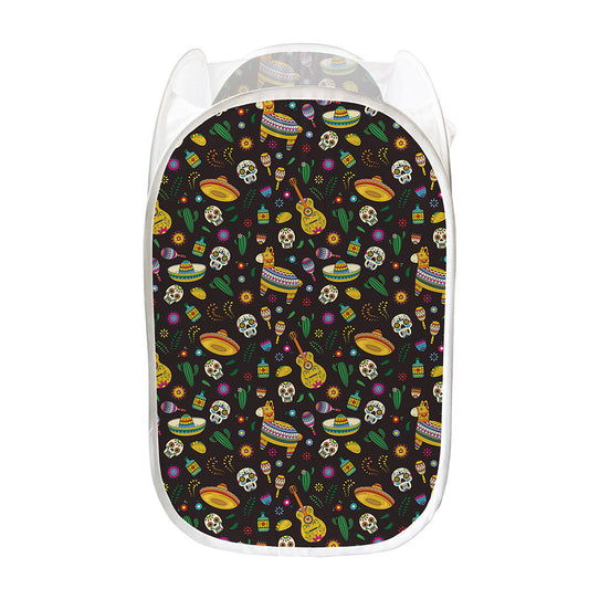 Cartoon Cinco de Mayo Pattern Print Mesh Laundry Hamper