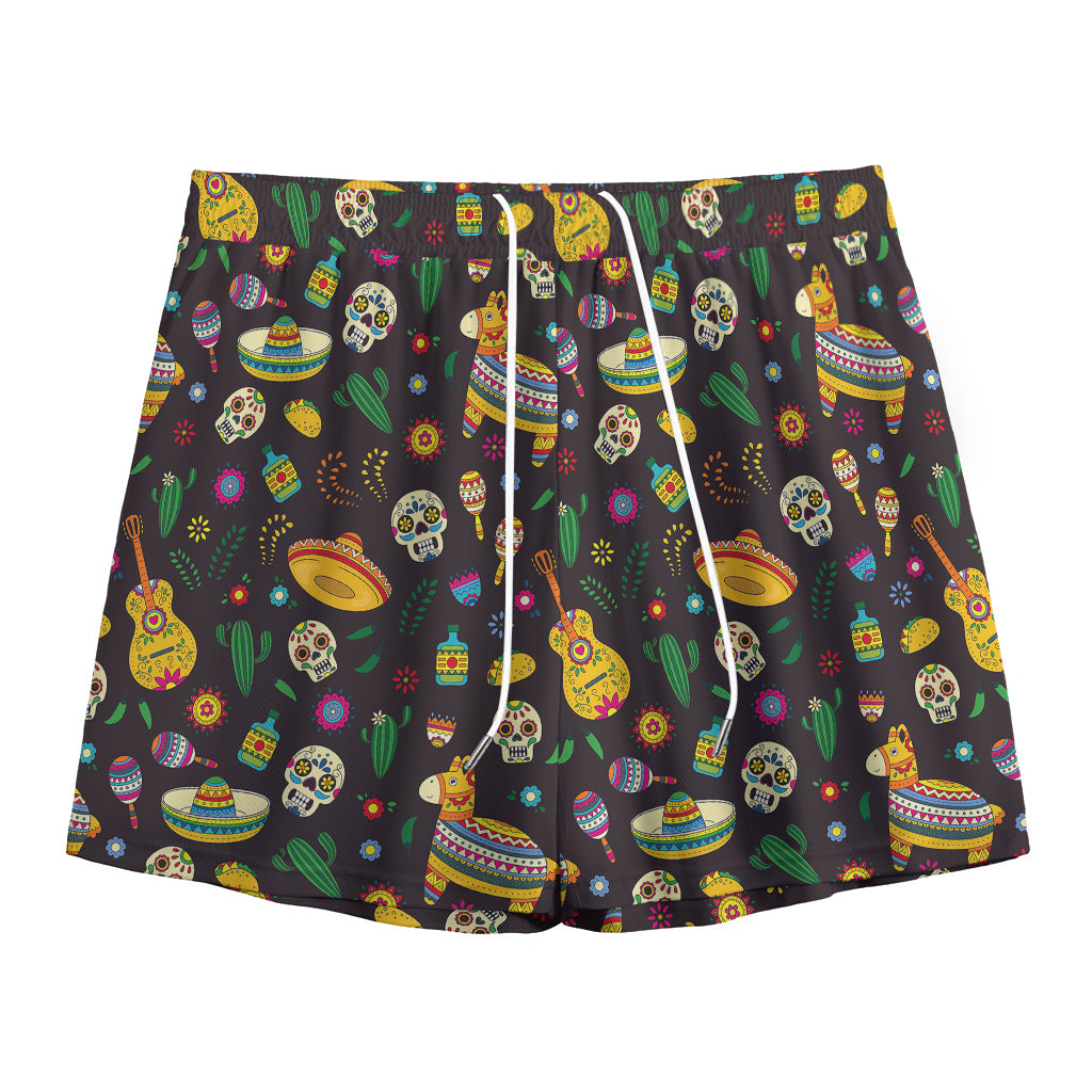 Cartoon Cinco de Mayo Pattern Print Mesh Shorts