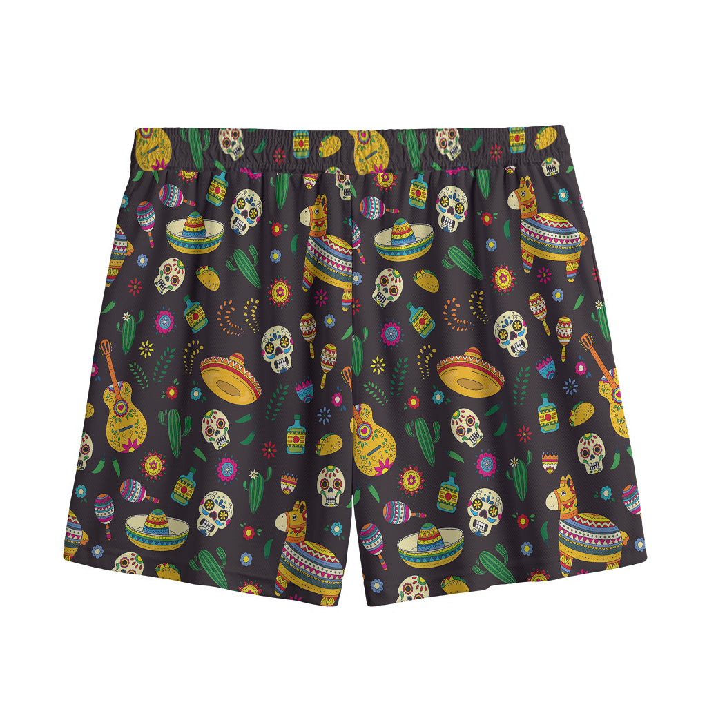 Cartoon Cinco de Mayo Pattern Print Mesh Shorts