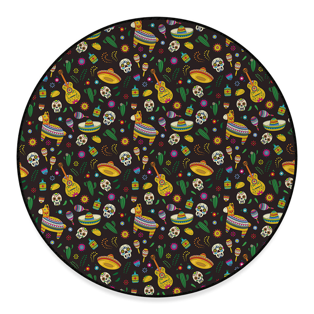Cartoon Cinco de Mayo Pattern Print Round Floor Mat