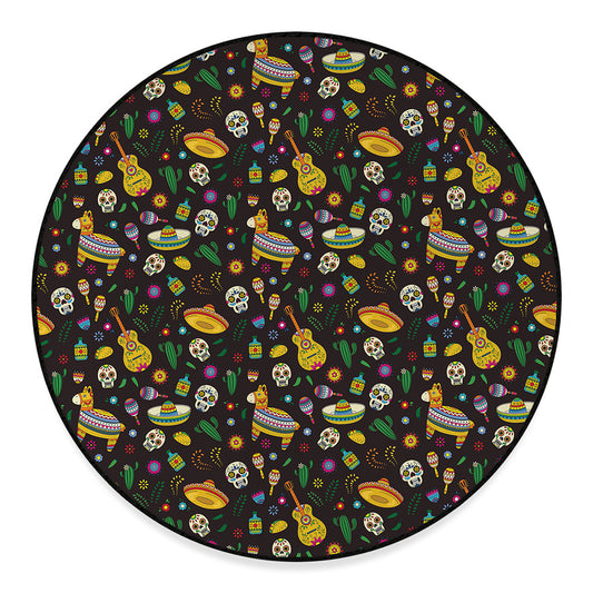Cartoon Cinco de Mayo Pattern Print Round Floor Mat