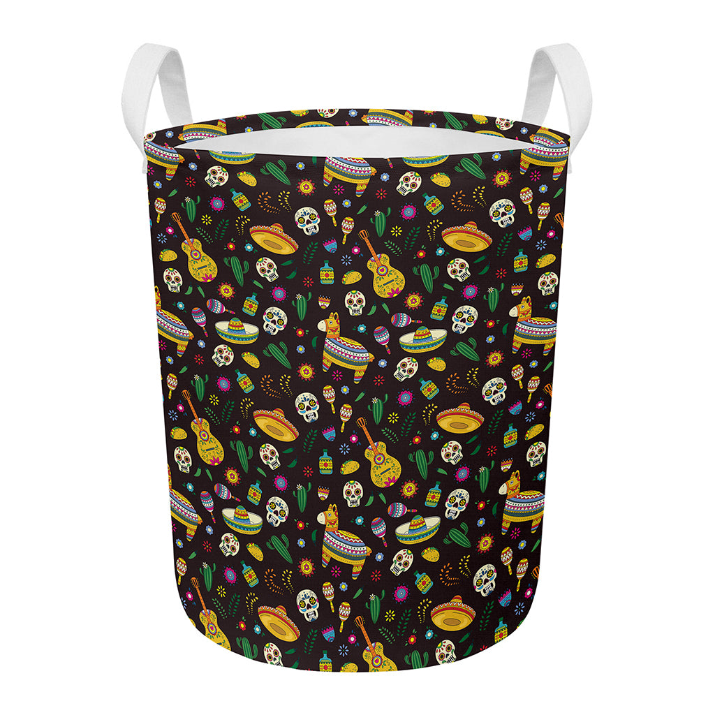 Cartoon Cinco de Mayo Pattern Print Round Laundry Basket