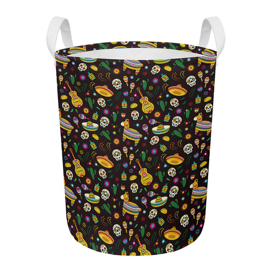 Cartoon Cinco de Mayo Pattern Print Round Laundry Basket