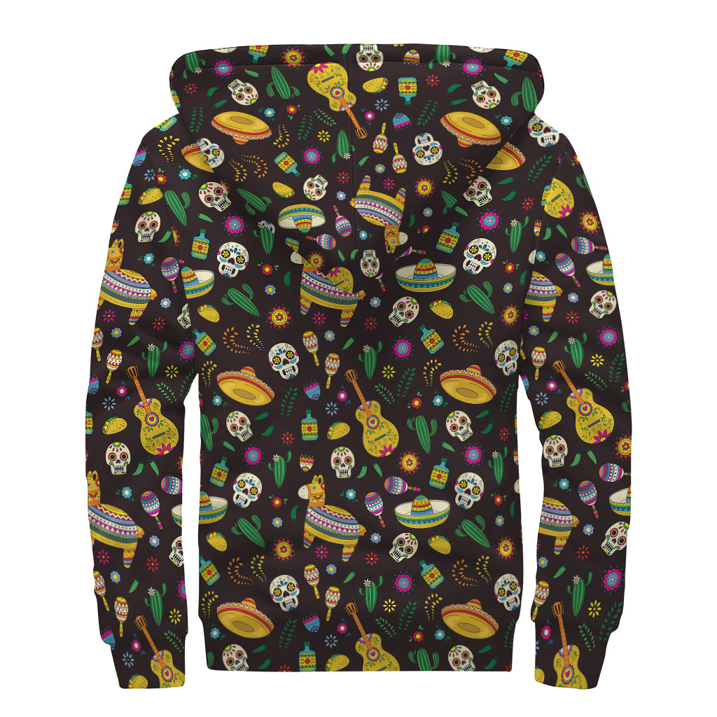 Cartoon Cinco de Mayo Pattern Print Sherpa Lined Zip Up Hoodie