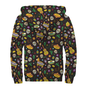 Cartoon Cinco de Mayo Pattern Print Sherpa Lined Zip Up Hoodie