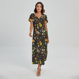 Cartoon Cinco de Mayo Pattern Print Short Sleeve Maxi Dress