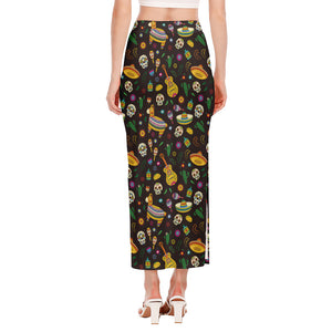 Cartoon Cinco de Mayo Pattern Print Side Slit Maxi Skirt