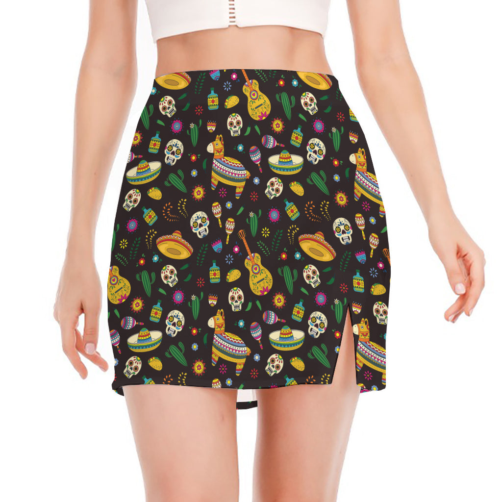 Cartoon Cinco de Mayo Pattern Print Side Slit Mini Skirt