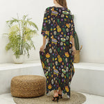 Cartoon Cinco de Mayo Pattern Print Silk V-Neck Kaftan Dress