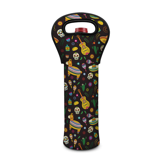 Cartoon Cinco de Mayo Pattern Print Single Neoprene Wine Tote