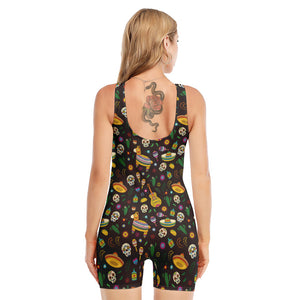 Cartoon Cinco de Mayo Pattern Print Sleeveless One Piece Swimsuit