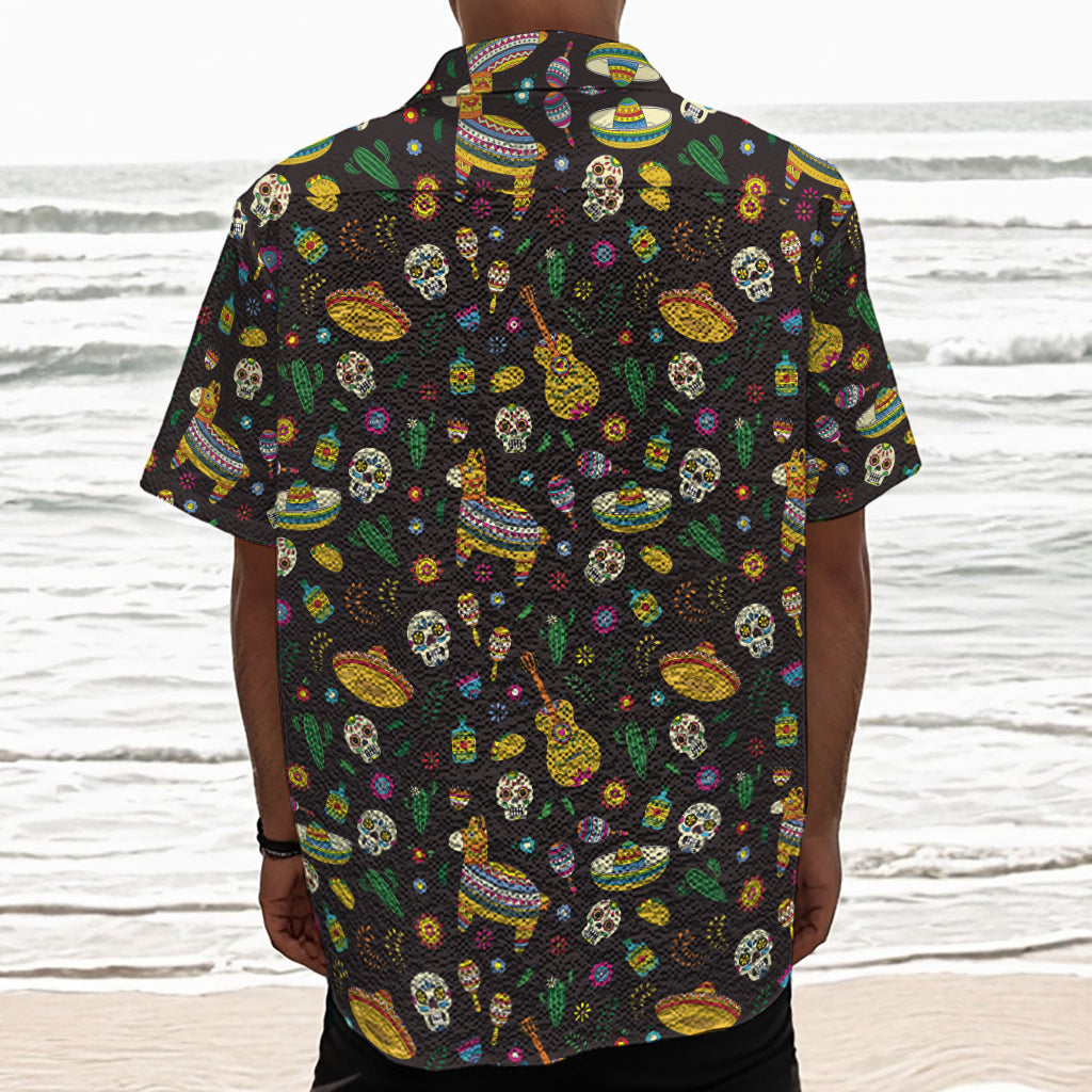 Cartoon Cinco de Mayo Pattern Print Textured Short Sleeve Shirt