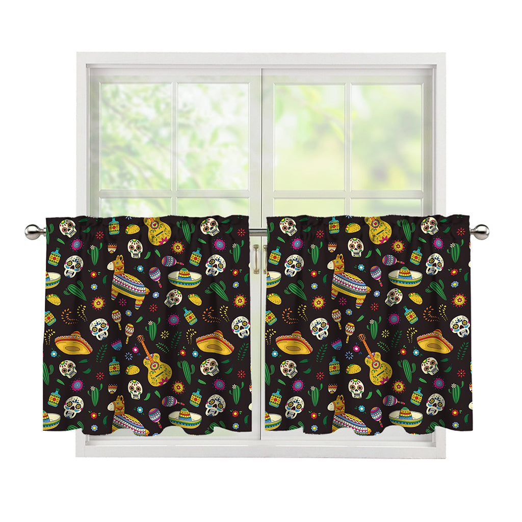 Cartoon Cinco de Mayo Pattern Print Tier Curtains