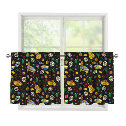 Cartoon Cinco de Mayo Pattern Print Tier Curtains