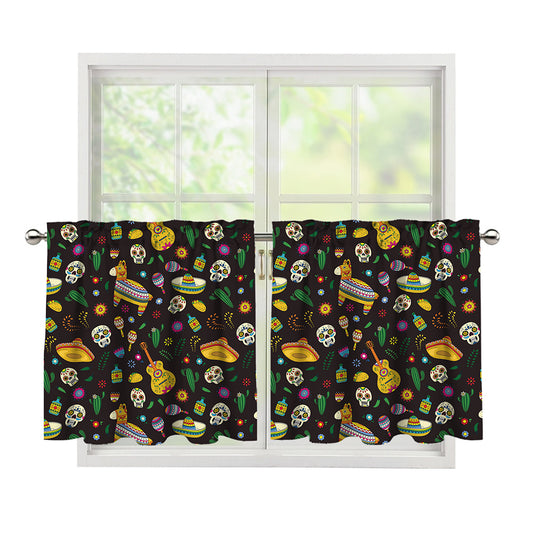 Cartoon Cinco de Mayo Pattern Print Tier Curtains
